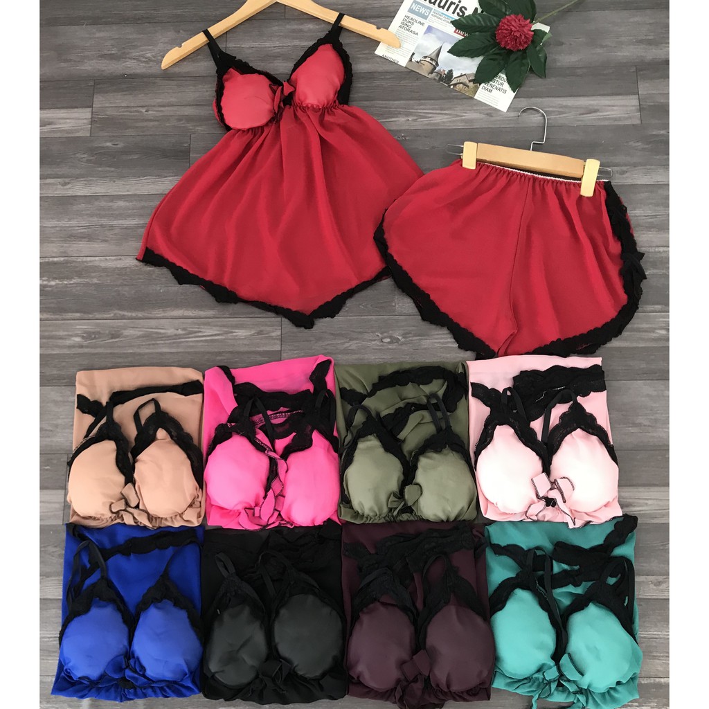 [Video và Ảnh thật] Đồ ngủ sexy, đồ bộ sexy mặc nhà có mút ngực đỏ đen hồng xanh nu / nude | BigBuy360 - bigbuy360.vn