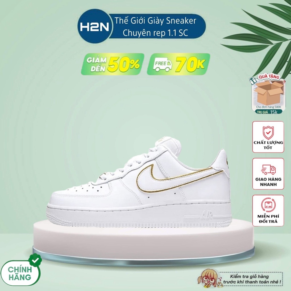 Giày thể thao AF1 Trắng Vệt Gold Vàng ánh kim Metallic Gold cổ thấp nam nữ cực chất độn đế 4cm FullBoxBill