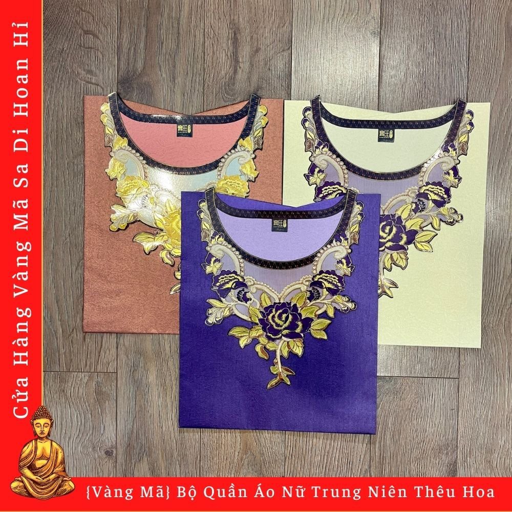 {Vàng Mã} Bộ Quần Áo Nữ Trung Niên Cổ Thêu Hoa - Quần Tây - Cửa Hàng Vàng Mã Sa Di Hoan Hỷ