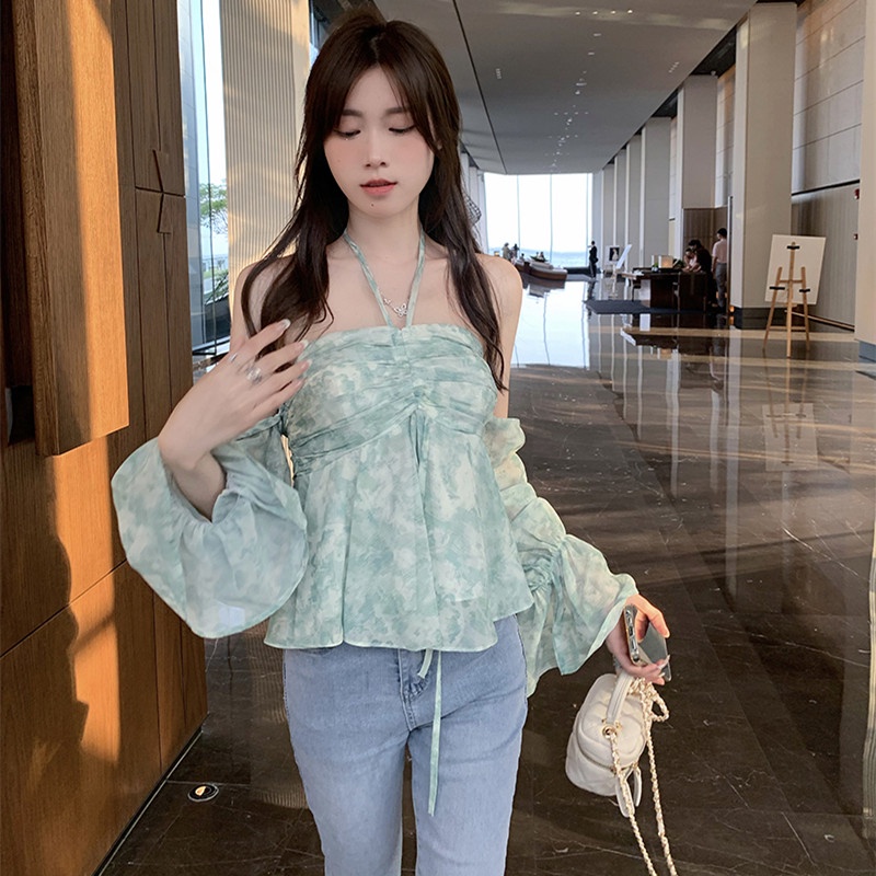 Áo Chiffon Tay Ngắn Trễ Vai Thời Trang Dành Cho Nữ