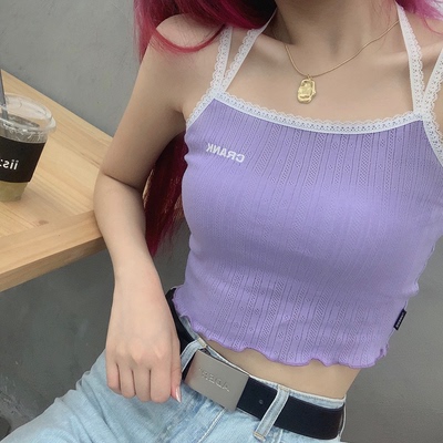 Áo Lửng Hai Dây Phối Ren Phong Cách Hàn Quốc Cho Nữ