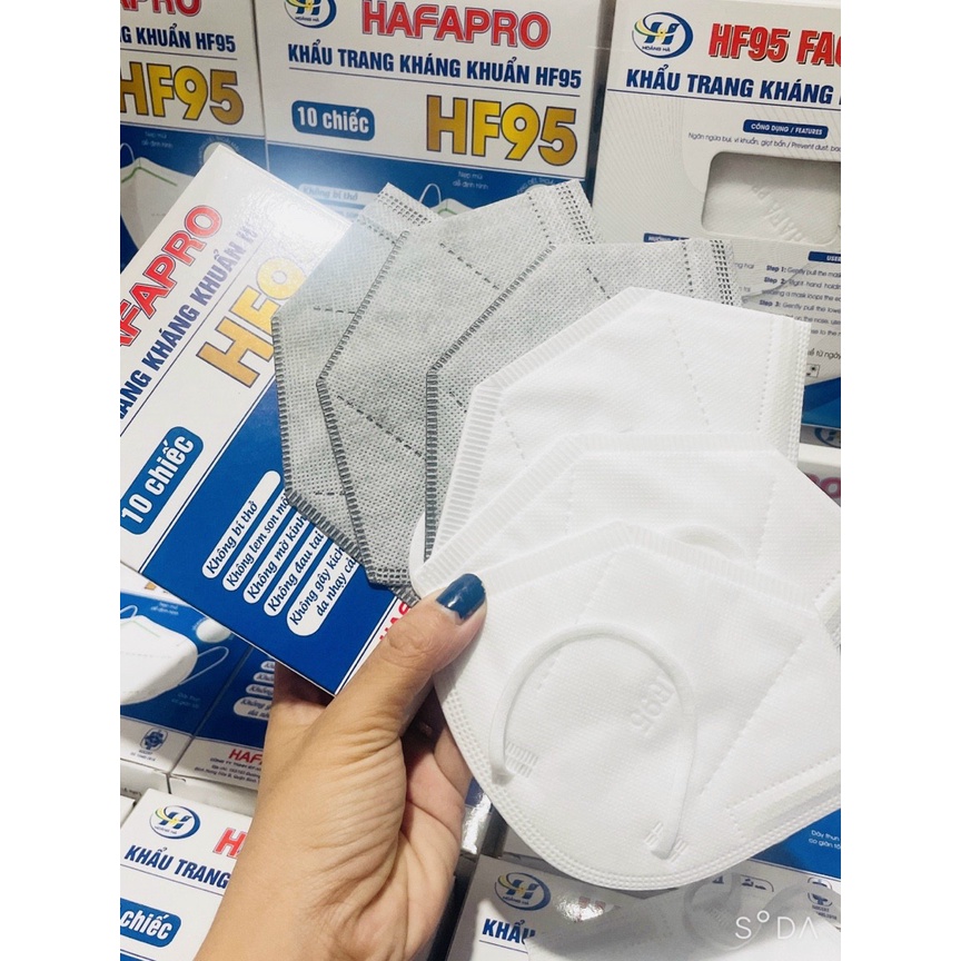 1 hộp 10 CÁI Khẩu Trang 3D_HAFAPRO HF95 màu TRẮNG & XÁM  chính hãng_4 lớp chống bụi mịn PM2.5 bảo vệ sức khỏe