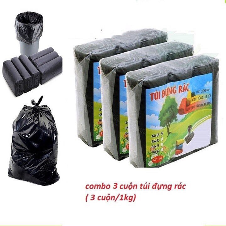 Set 3 cuộn túi nilon đựng rác tự phân hủy bảo vệ môi trường (1kg bịch 3 cuộn)