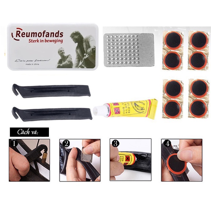 Bộ dụng cụ vá xăm lốp xe đạp kèm miếng vá săm, bơm mini và keo dán, bộ sửa chữa đa năng có túi đựng