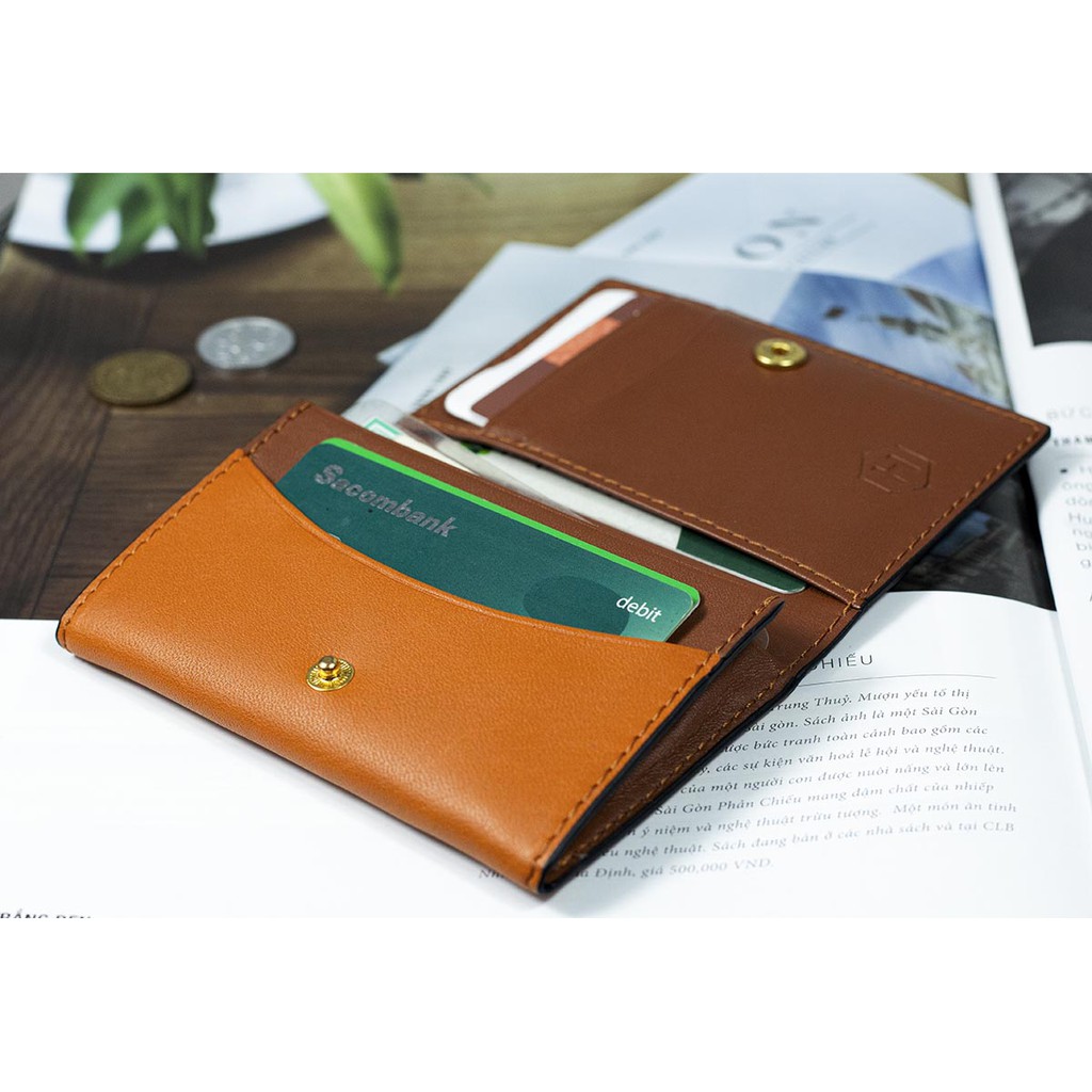 Ví Da Eclipse Handcrafted Mini Wallet HAVIAS_Nâu phối Vàng Bò