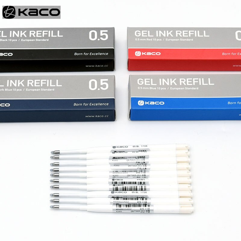 Set 10 bút bi Xiaomi Kaco 0.5MM EU màu xanh dương/ đen / đỏ độc đáo