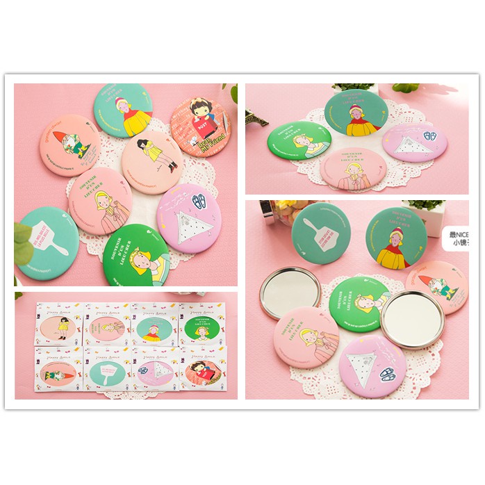 Gương Trang Điểm Hình Tròn Họa Tiết Hoạt Hình Phong Cách Hàn Quốc Xinh Xắn