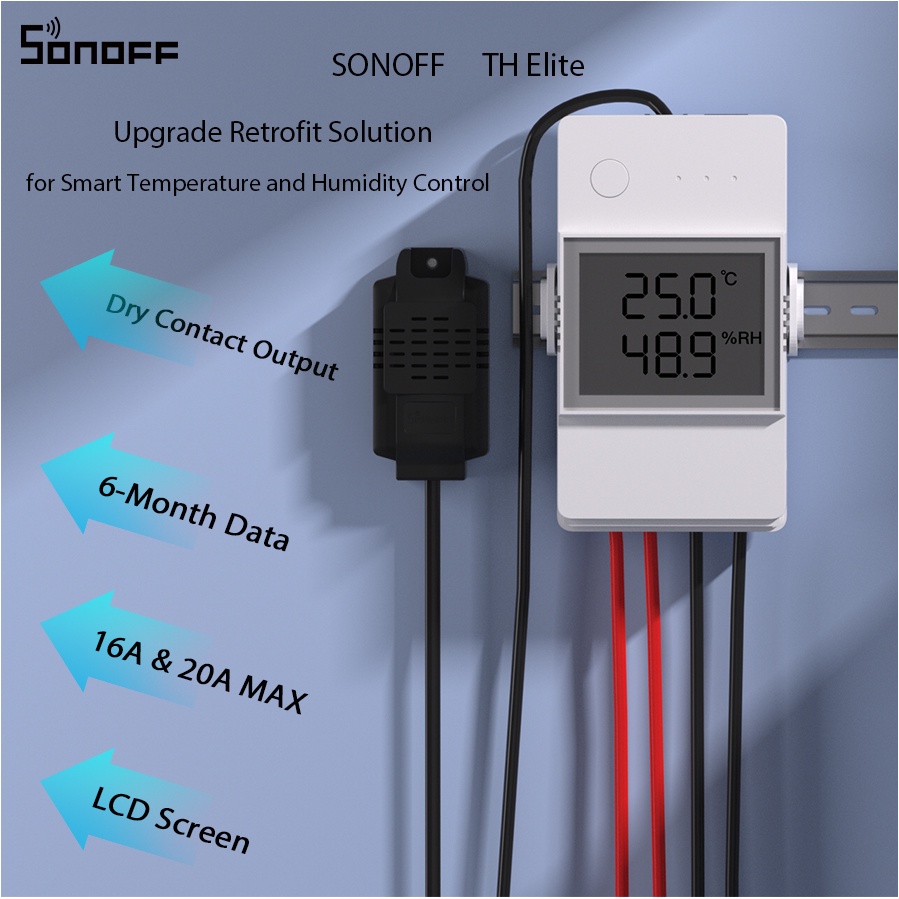 Công Tắc Điều Khiển Thông Minh Sonoff Th Elite 16A / 20A Wifi Werken Met WTS01 / THS01 / RL560