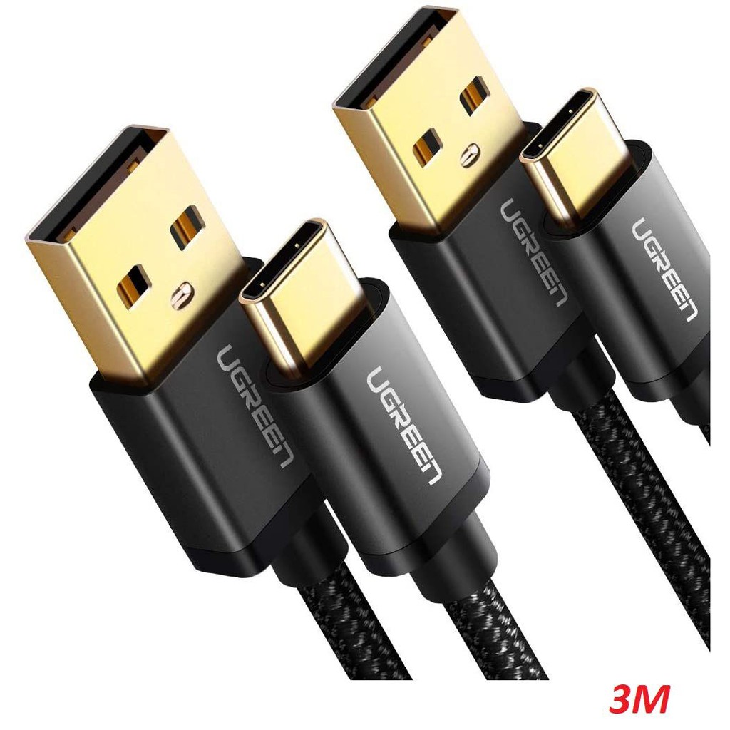 Ugreen 50878 3M màu đen cáp USB TYPE C ra A hỗ trợ sạc nhanh mạ vàng 24K US174