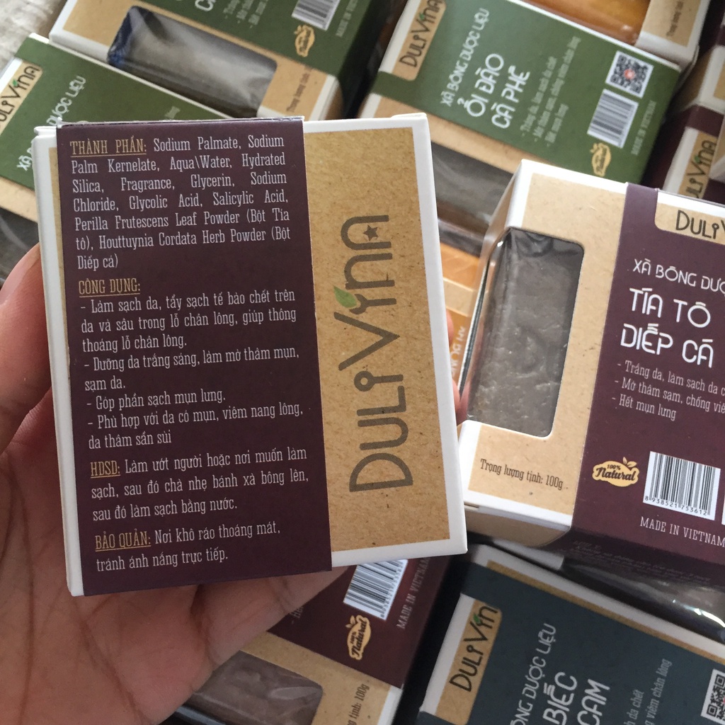 Xà phòng thảo dược Tía Tô Diếp Cá, xà bông cục trắng da, ngừa mụn 100g Dulivina | BigBuy360 - bigbuy360.vn