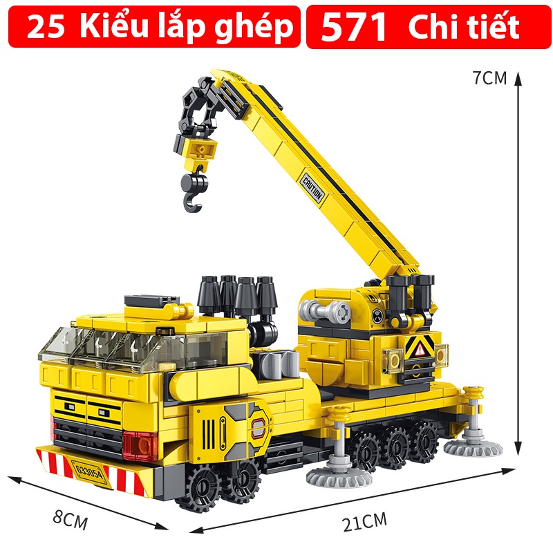 Lego lắp ráp Mẫu Xe Cần Cẩu 12 trong 1 với 571 Chi Tiết, có thể lắp ráp thành 25 kiểu ghép khác nhau