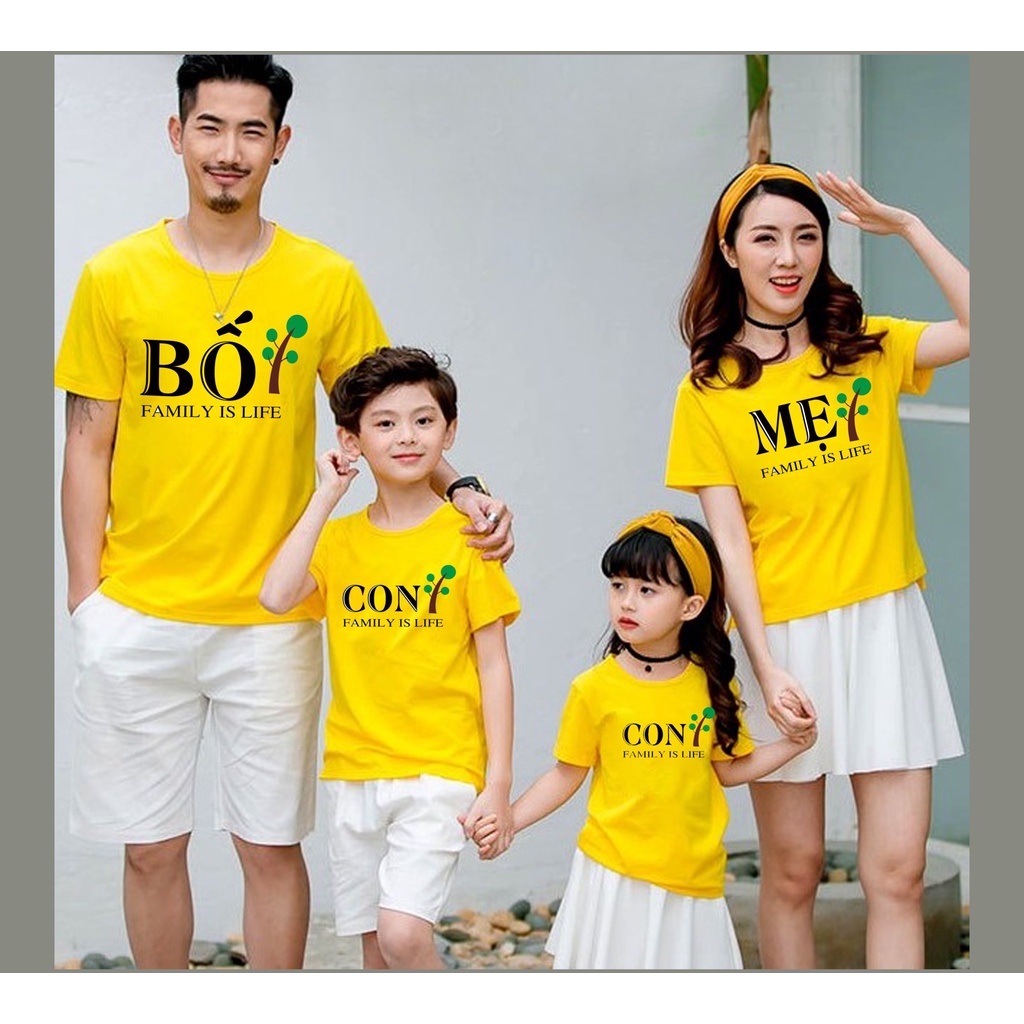Áo Thun Màu Vàng Gia Đình - Bố - Mẹ - Con - Mầm Cây Dễ Thương