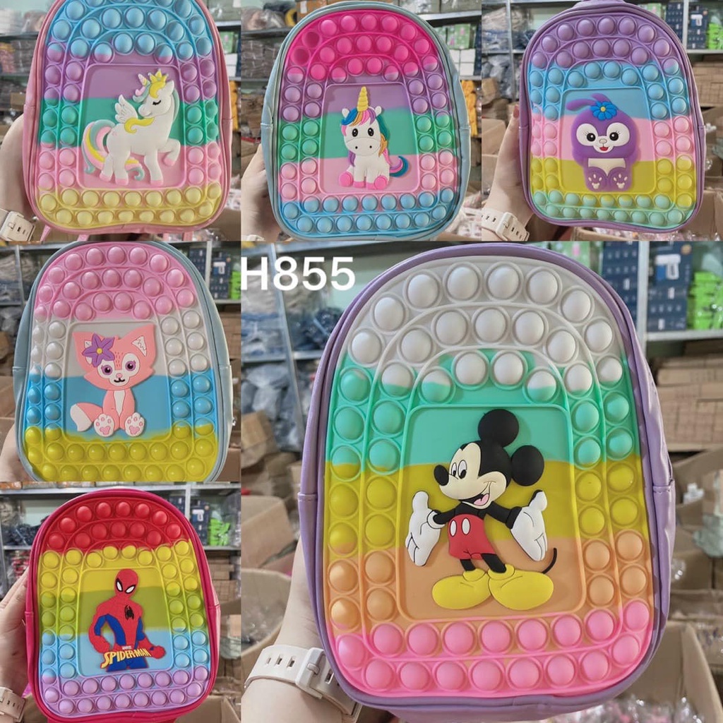 Balo POP IT cho bé mầm non từ 1-6 tuổi - balo họa tiết hoạt hình chống thấm nước chất liệu an toàn cho bé