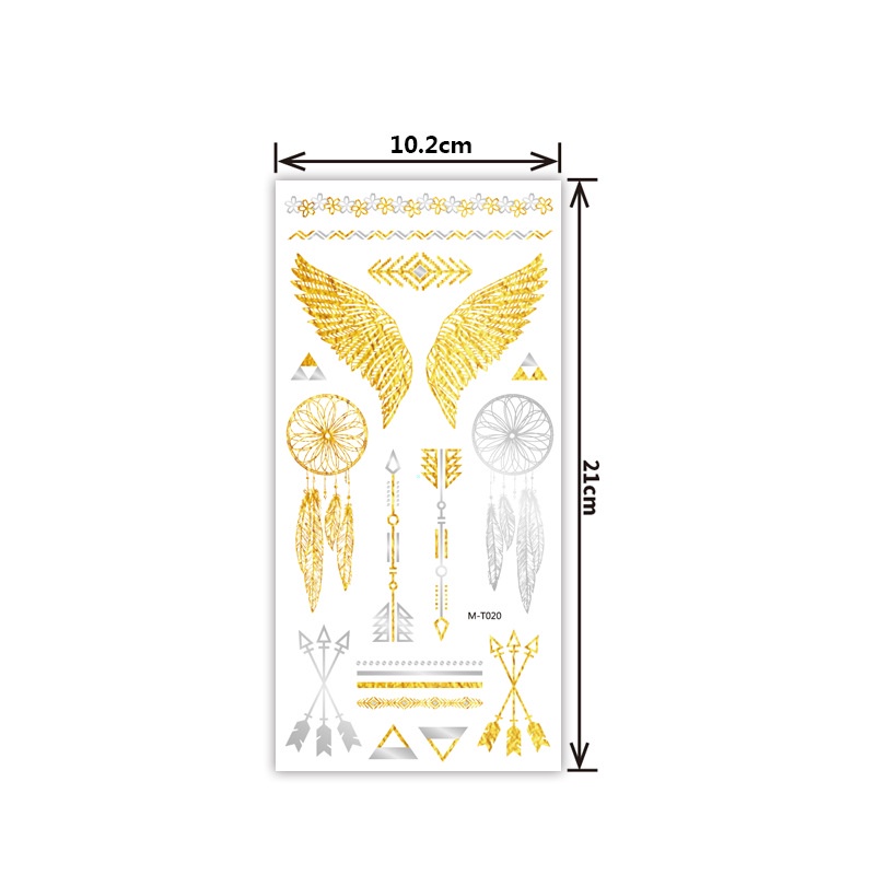 Miếng Dán Hình Xăm Tạm Thời Hình Hoa Sen/Vàng/Bạc Ánh Kim Phong Cách Boho Chống Thấm Nước Độc Đáo