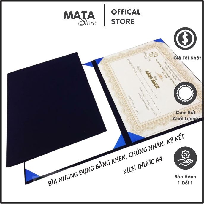 Bìa nhung ký kết kẹp bằng tốt nghiệp chứng nhận chứng chỉ giấy khen A4 đẹp sang trọng N1 N2 N3 N7 MataStore