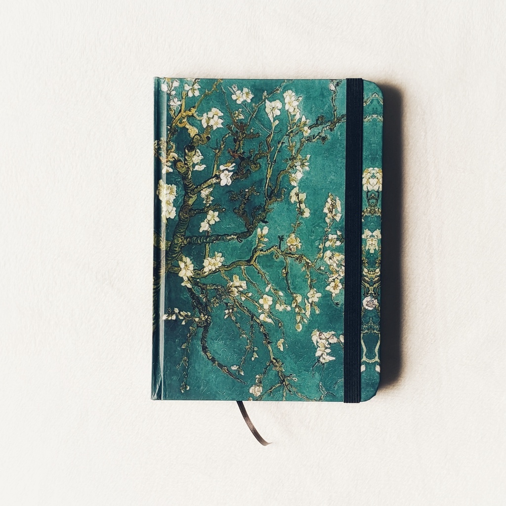 Sổ tay Ghi Chép Cao Cấp Ruột Trơn_ Tranh Sơn Dầu_Mẫu Hoa Hạnh Nhân - Van Gogh- Cỡ A5- Đẹp mắt- Dán keo gáy- Cao cấp
