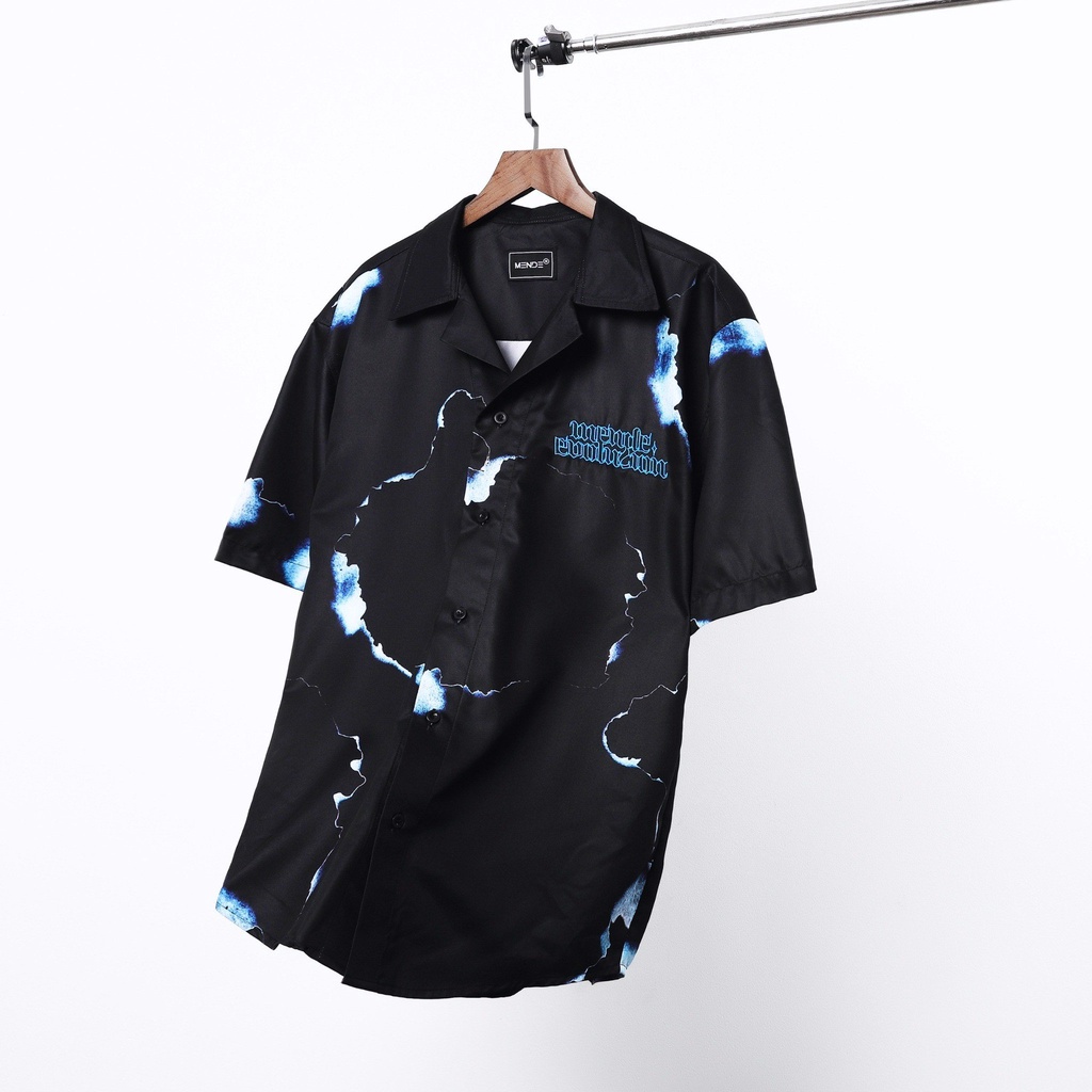 MENDE - Scorched Flame Shirt Đen - Áo sơ mi nam tay ngắn màu đen