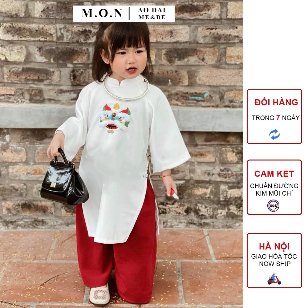 Set Áo Dài Bé Gái Thêu Lân Chất Liệu Linen Thoáng Mát