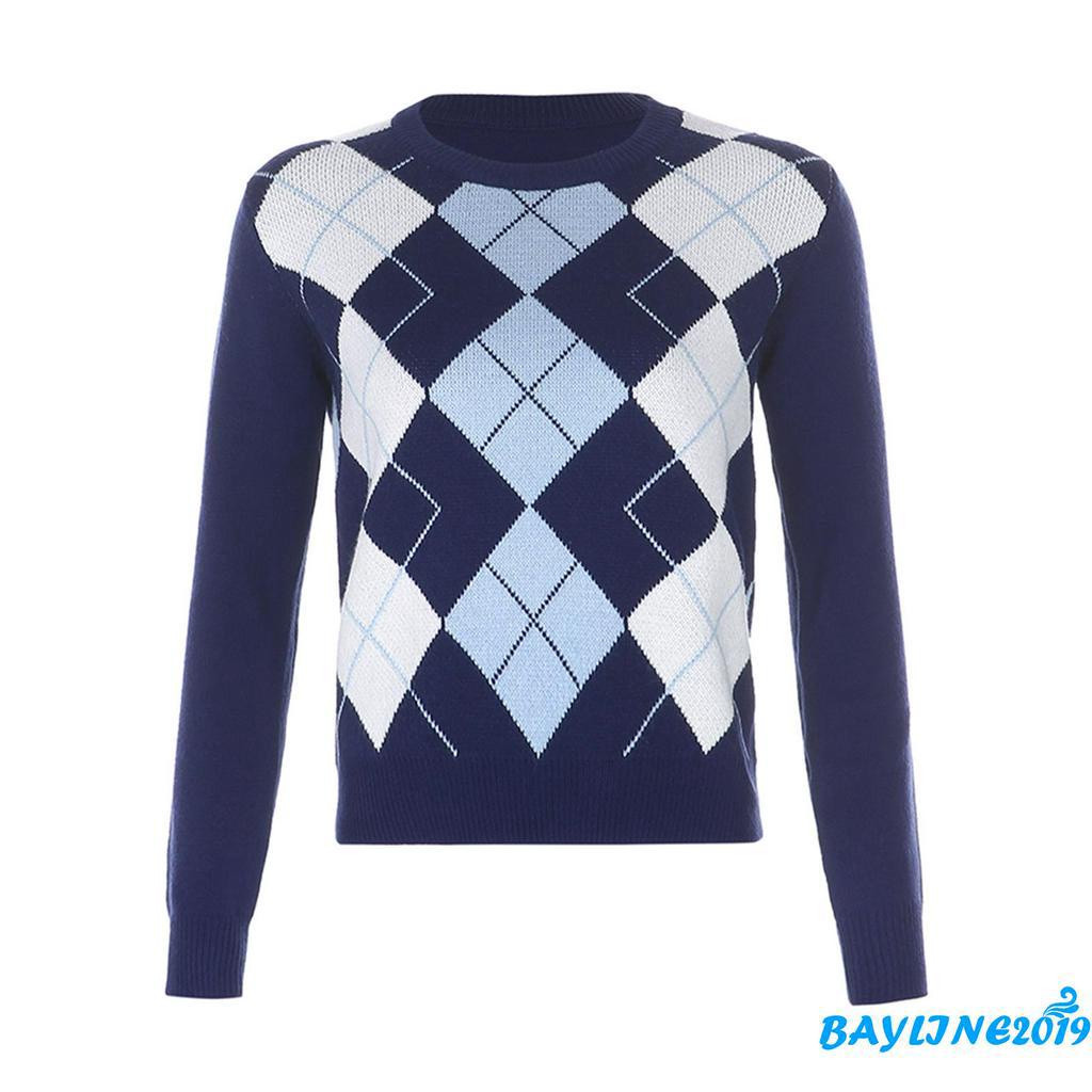 Áo len nữ tay dài họa tiết hình học cá tính hợp thời trang