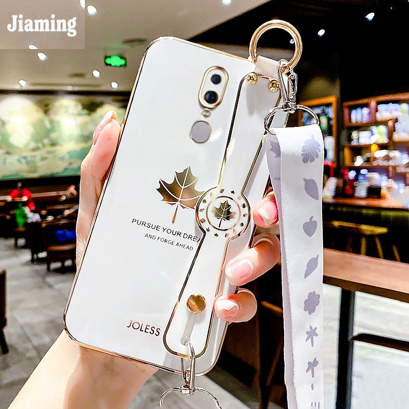 Ốp Điện Thoại Họa Tiết Lá Phong Có Giá Đỡ Và Dây Đeo Cho OPPO F11