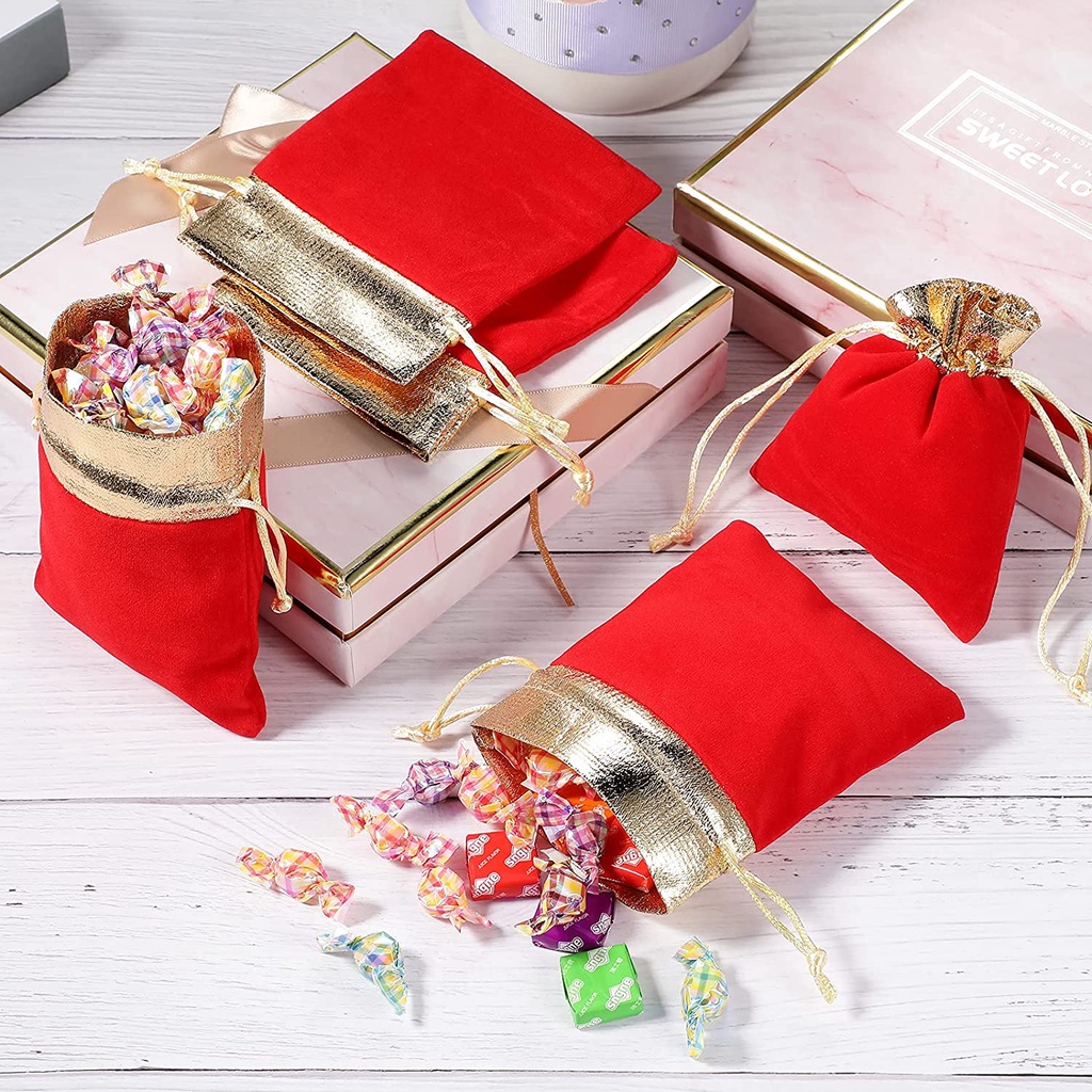 [Mới] Túi Nhung Dây Rút Đựng Trang Sức / Quà Cưới Màu Đỏ Rượu Vang