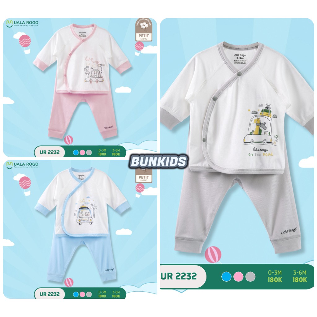 Bộ cài chéo UALA ROGO sơ sinh  vải petit hè mềm thấm hút thoáng 2232 [ CHÍNH HẪNG UALA ]