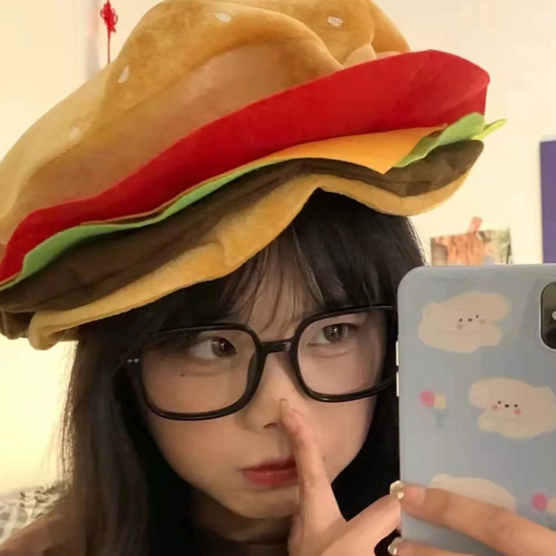 Mũ Đội Biểu Diễn Hóa Trang Nhân Vật Hoạt Hình Hamburger [seve *] Cho Trẻ Em / Người Lớn ​Phụ Kiện Chuyên Dụng Dành Cho Gia Đình