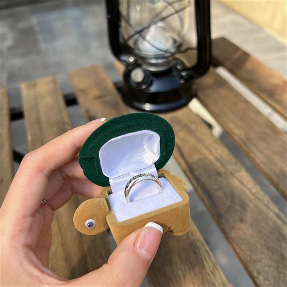 Cod Qipin Hộp Đựng Nhẫn Đính Hôn / Trang Sức Hình Chú Rùa Vui Nhộn Bằng Nhung Vintage