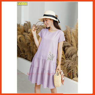 Đầm nữ CARDINA chất linen cao cấp xếp ly 2 tầng dáng suông trẻ trung che khuyết điểm Li03.