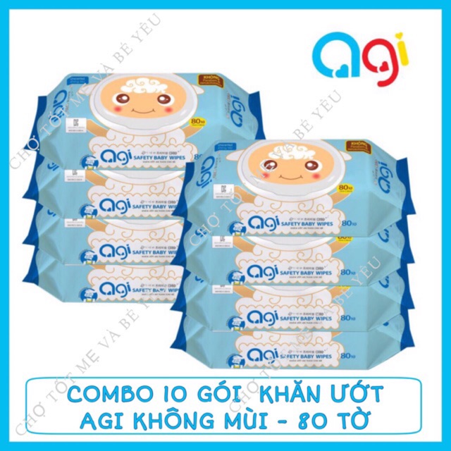 COMBO 10 GÓI KHĂN ƯỚT AGI KHÔNG MÙI 80 TỜ