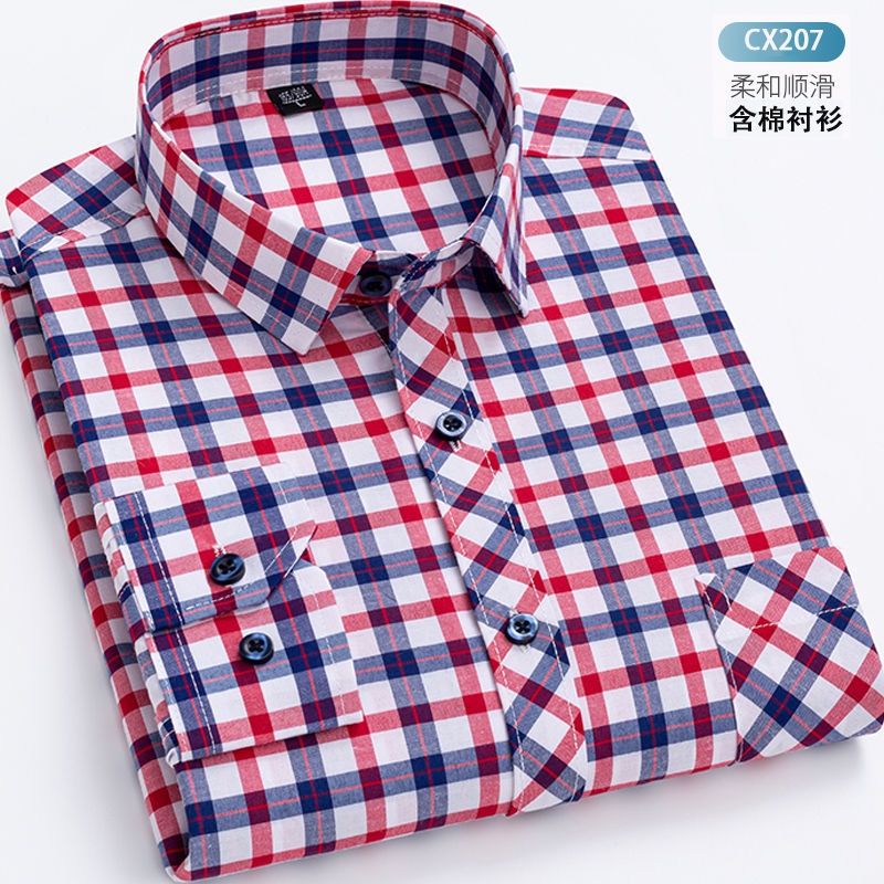 Áo Sơ Mi Nam Dài Tay Cổ Bẻ Sọc Caro 35% Vải cotton