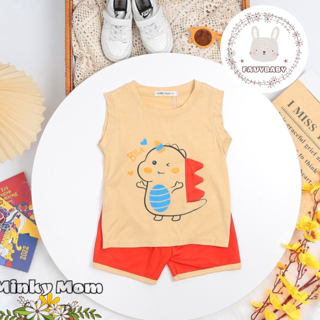Đồ Bộ MINKY MOM Chính Hãng Ba Lỗ Bé Trai Bé Gái Quần Cộc Mùa Hè Hình Khủng Long Cute Trẻ Em 0 1 2 3 4 5 6 Tuổi-Favybaby