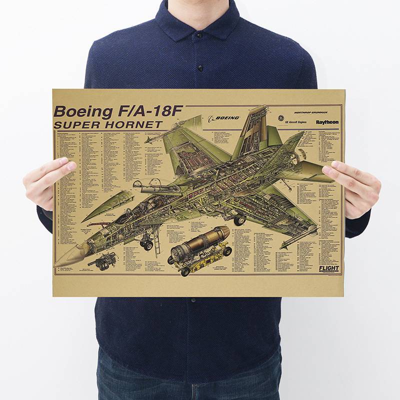 Tranh Treo Tường Trang Trí In Chữ Boeing F / A-18F 16 Thiết Kế Cổ Điển Bằng Giấy Kraft 50.5 * 35cm
