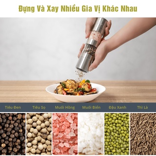 Dụng Cụ Xay Tiêu Và Muối 2 trong 1 Benchusch - Xay Thủ Công 2 Lưỡi Xay Ceramic & 2 Ngăn Đựng Gia Vị