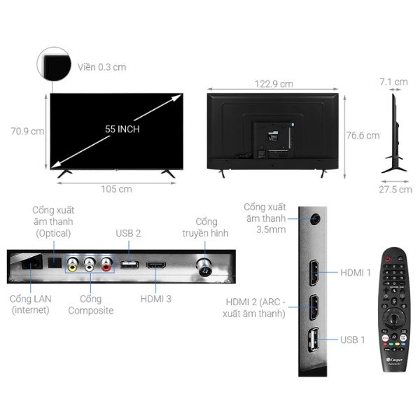 Smart Tivi Casper UHD 4K 55 Inch 55UW6000 mẫu 2021 hệ điều hành WebOS, tìm kiếm bằng giọng nói