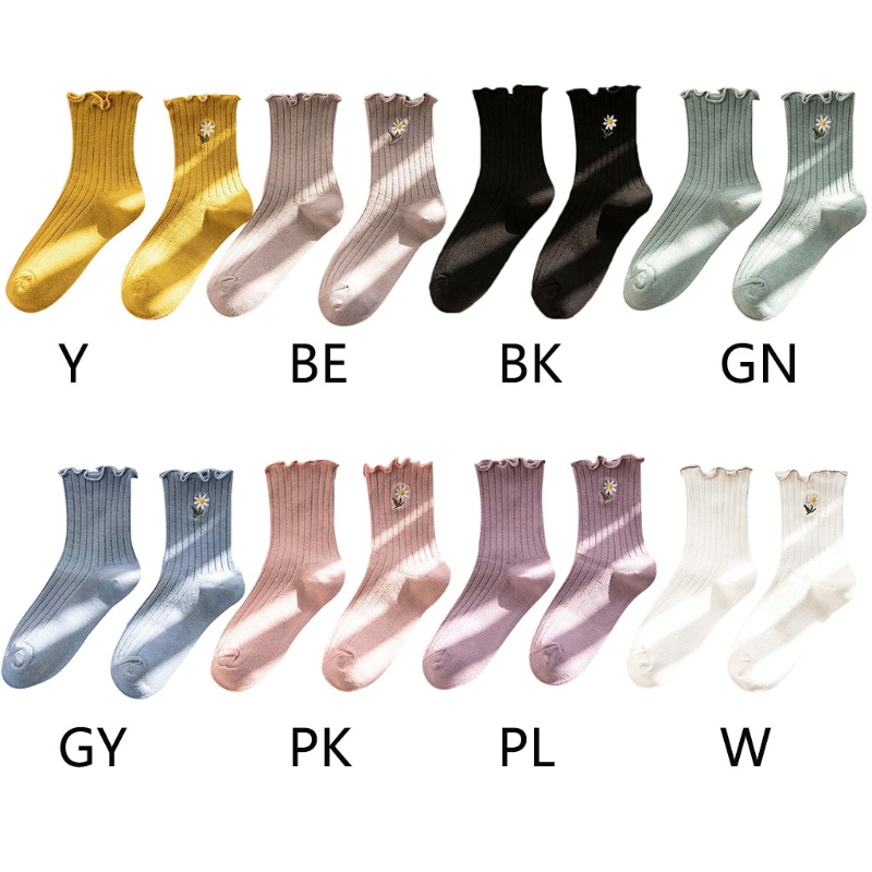 Youyo Đôi Vớ Ngắn Tới Mắt Cá Chân Có Gân Thêu Hoa Cúc Dành Cho Bạn Nữ