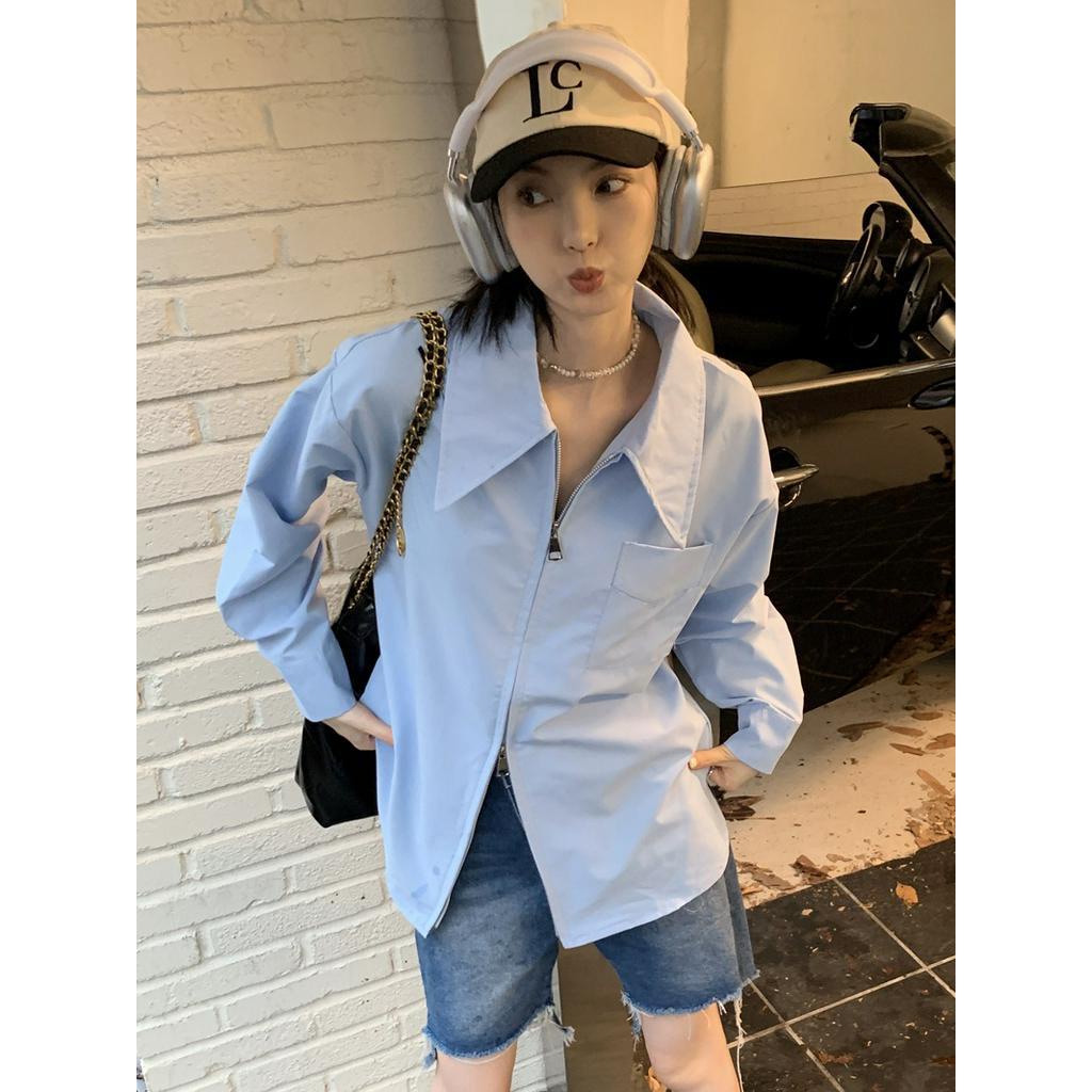 Áo Sơ Mi Trắng Dài Tay Có Dây Kéo Đôi 54366