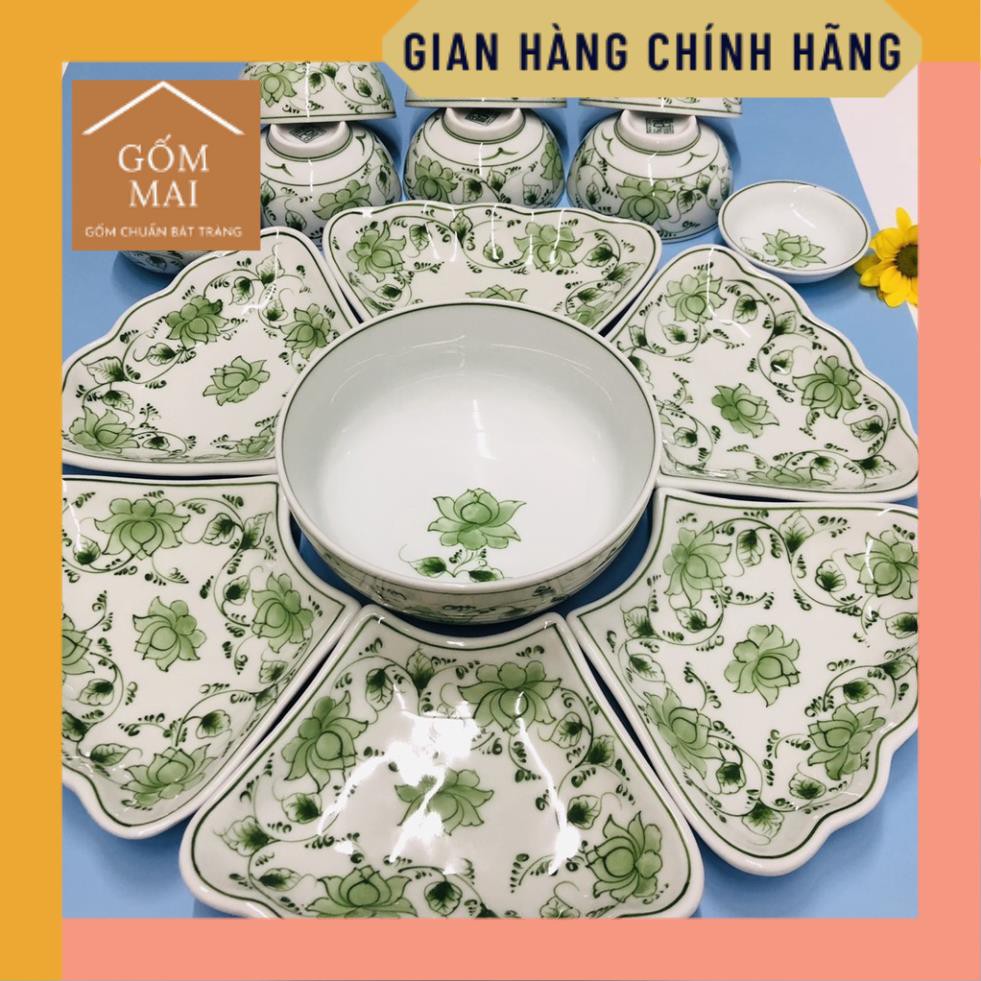 Bộ Bát Đĩa Thắp Hương Họa Tiết Vẽ Tay Xinh Xắn, Bộ Chén Dĩa Cao Cấp, Bộ Đồ Ăn Gốm Sứ Bát Tràng Cao Cấp Hàng Loại 1