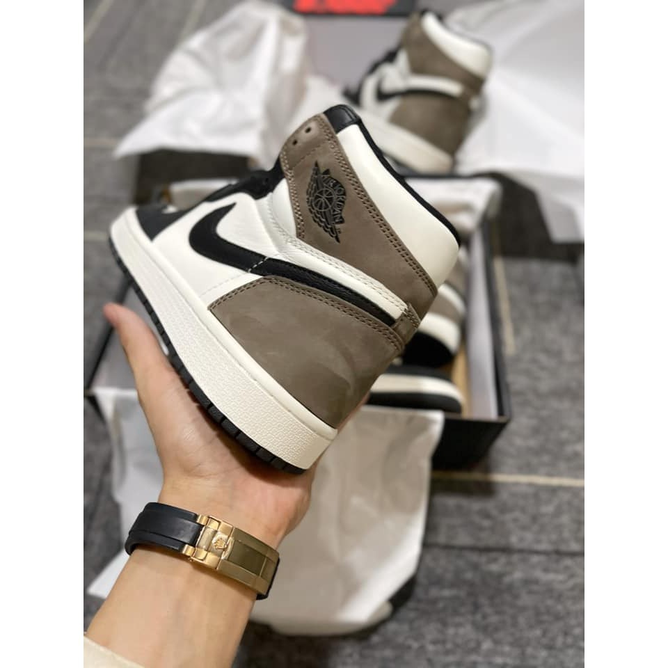 Giày Jordan 1 Mocha, Giày JD1 Nâu Đen Cổ Cao Nam Nữ full box bill