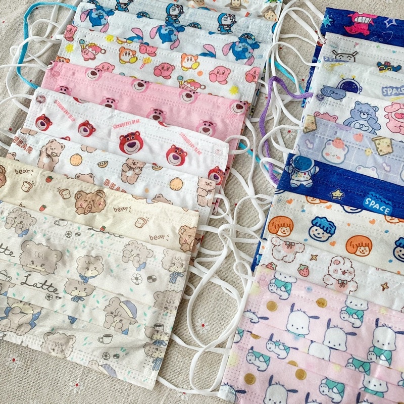 Set 5c Khẩu Trang Họa Tiết Người Lớn Phong Cách Hàn Quốc In hình Dễ Thương Quà tặng