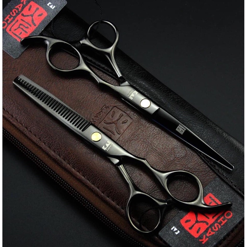 (gì cũng rẻ) Bộ kéo cắt tóc chuyên nghiệp KASHO-KS6 đen trì ĐẸP SẮC BÉN mua 1bộ tặng ví da và phụ kiện