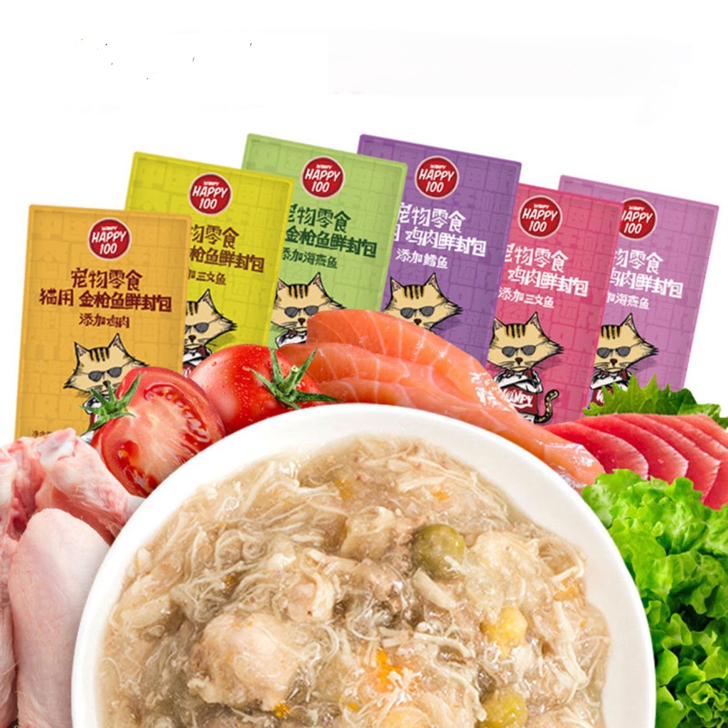 Pate Wanpy Happy 100 cho mèo đủ mùi dinh dưỡng túi 70g - Bivido