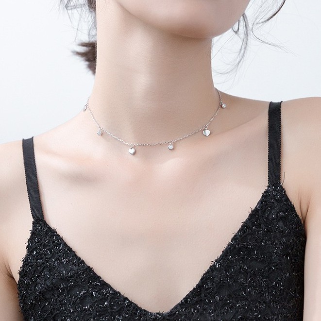 [Ảnh thật] Dây Chuyền Nữ Bạc 925 Cao Cấp ERASHOP 074871 - Dãy Tim Nữ Tính, Đơn Giản Siêu Rẻ Đẹp
