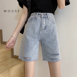 Quần jean ngố, quần short jean cạp lưng cao rách đùi cá tính cho nữ