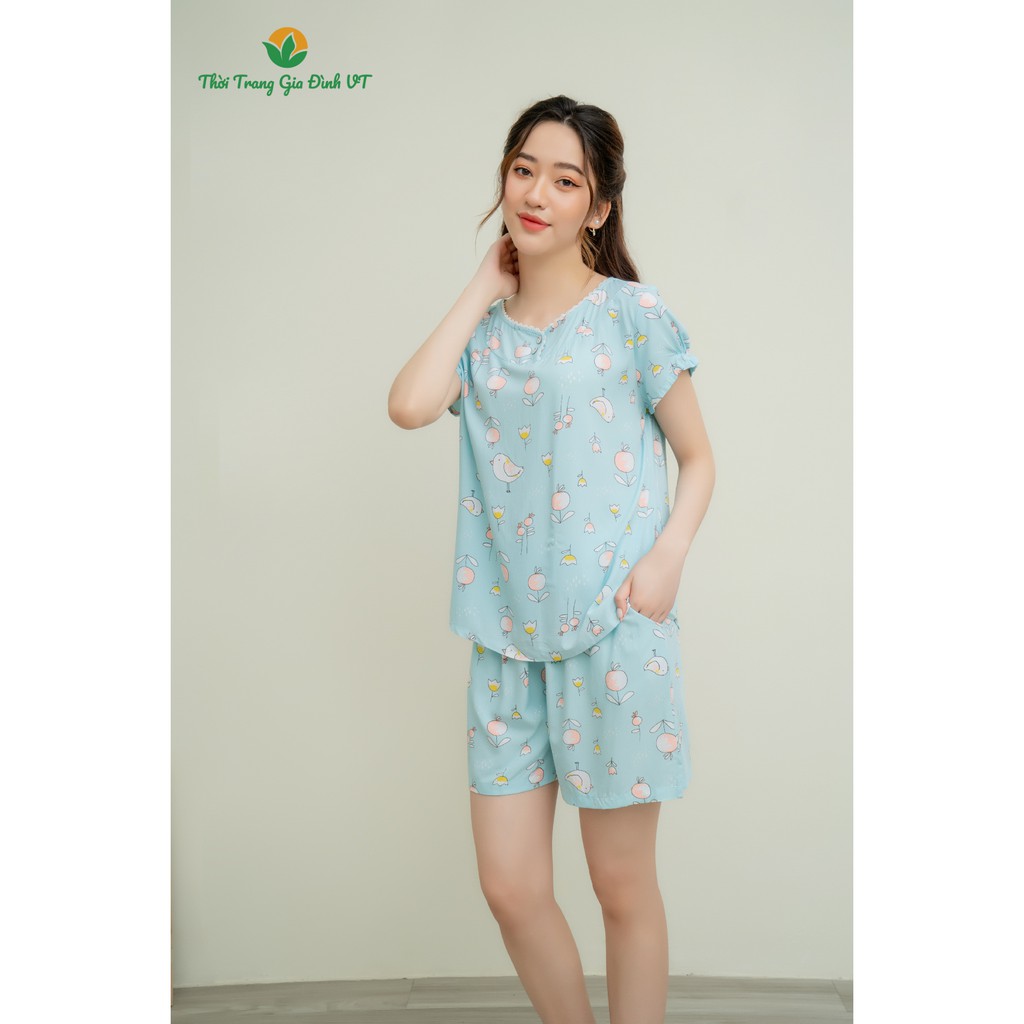 Bộ mặc nhà quần đùi áo cộc tay mùa hè nữ Việt Thắng, chất liệu Lanh B03.2106 - Thời trang gia đình VT