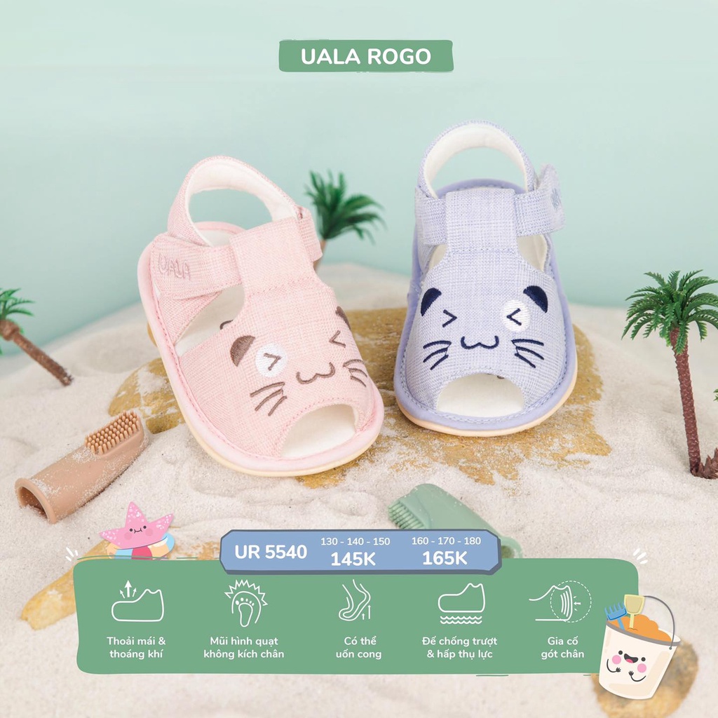 UALA ROGO - Giày tập đi bé gái, bé trai mèo mặt cười chuẩn y khoa đế cao su non chống trơn trượt siêu mềm nhẹ