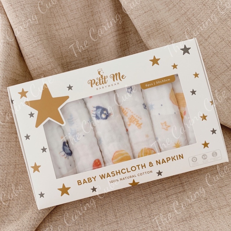 Khăn sữa Petit Me set 6 chiếc chất liệu cotton oganic tự nhiên - The Caring Cube