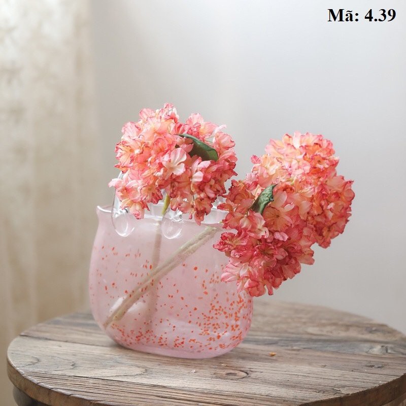 Lọ hoa quai xách thủy tinh hồng, lọ hoa cao cấp, đồ decor: 4.39