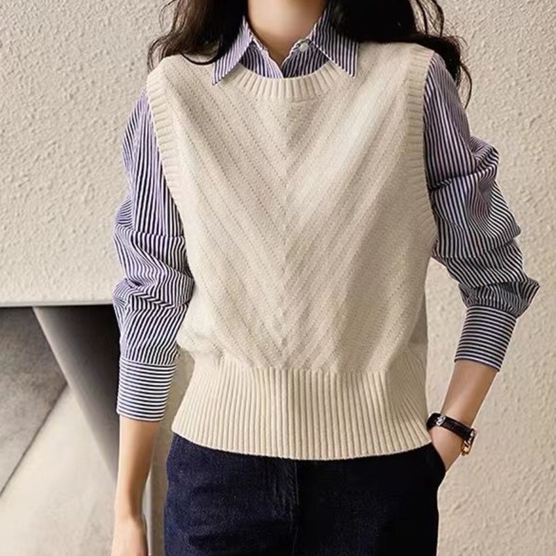 Áo Vest Dệt Kim Trơn 198524 Áo Sweater Sát Nách Thời Trang Mùa Thu Trẻ Trung