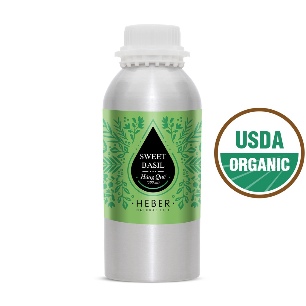 (Chai Lớn 500ml/1000ml)Tinh Dầu Húng Quế Sweet Basil Heber Natural Life, Cao Cấp Nhập Khẩu, Thiên Nhiên Nguyên Chất